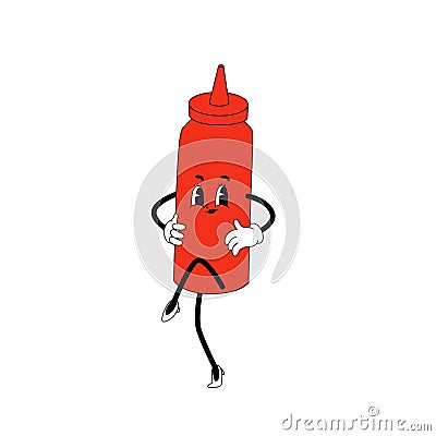 Vector cartoon retro mascot of ketchup sauce. Stock Photo