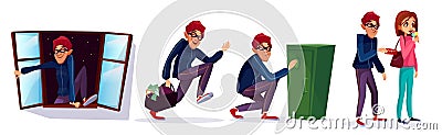 Vector cartoon robber, thief characters set Vector Illustration