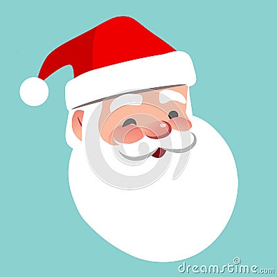 Vector cartoon Santa Claus character portrait illustration. Friendly smiling winking Santa isolated on aqua blue. Christmas Cartoon Illustration
