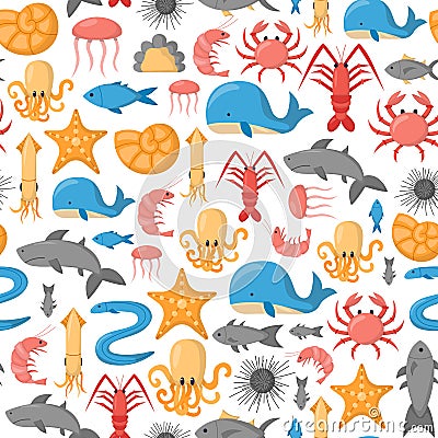 Vector cartoon sea underwater creatures background Vector Illustration