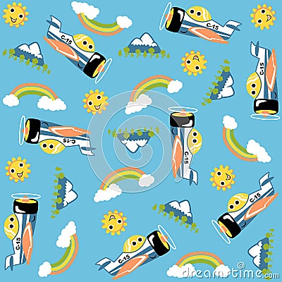 Vector cartoon seamless pattern with cute plane Vector Illustration