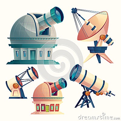 Vector cartoon set with astronomical equipment Vector Illustration