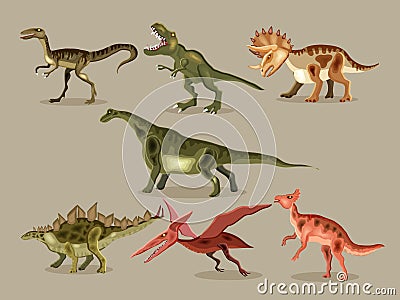 Vector cartoon set of a dinosaurs. Cute poster. Vector Illustration