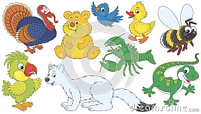 Vector cartoon set of funny toy animal cliparts Vector Illustration