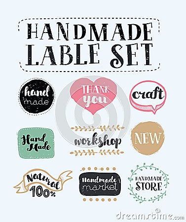 Handmade, crafts workshop, made with love icons Vector Illustration