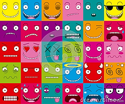 Vector Cartoon Set Of Thirty Different Faces Stock Photo