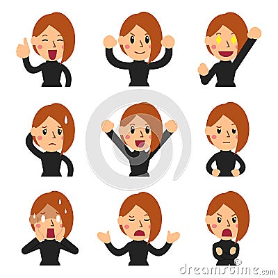 Vector cartoon set of woman faces showing different emotions Vector Illustration