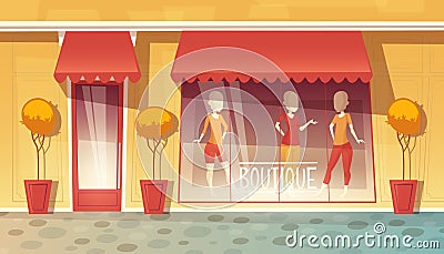 Vector cartoon shop-window of boutique, clothing market Vector Illustration