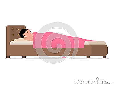 Vector cartoon sleeping woman in bed under blanket Vector Illustration