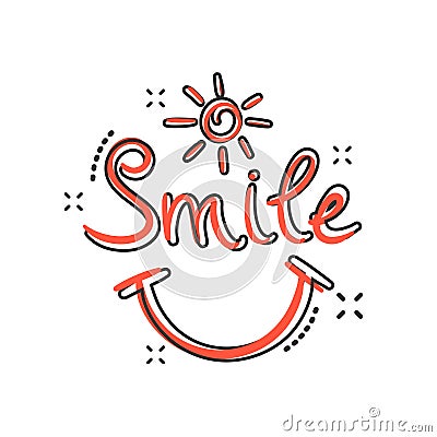 Vector cartoon smile text icon in comic style. Hand drawn smile Vector Illustration