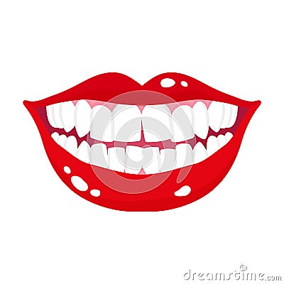 Vector cartoon smiling mouth with crooked uneven teeth Vector Illustration