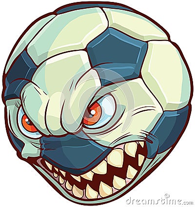 Vector Cartoon Soccer Ball with Mean Face and Sharp Teeth Vector Illustration