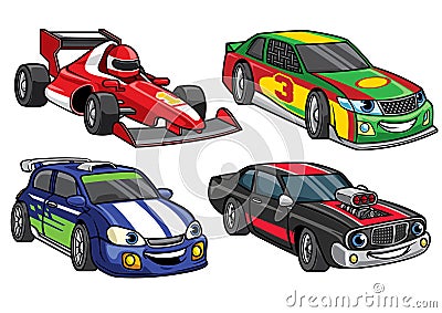 Cartoon sport racing car in set Vector Illustration