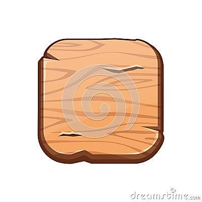 Vector cartoon square wooden button for game assets Vector Illustration