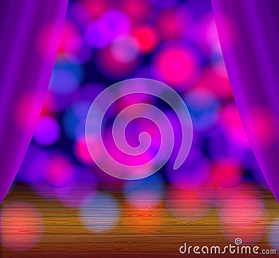 Vector Cartoon Stage Background, Blur Light Spots, Shining Illustration. Vector Illustration