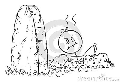 Vector Cartoon Illustration of Halloween Dead Zombie Rising Out of Grave Vector Illustration