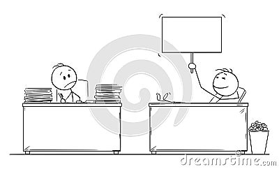 Vector Cartoon Illustration of Hard Working Office Worker or Businessman Looking at Lazy Colleague with Legs on the Desk Vector Illustration