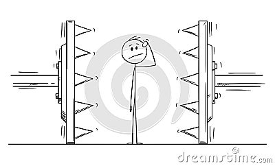 Vector Cartoon Illustration of Man or Businessman Trapped or Under Pressure Vector Illustration