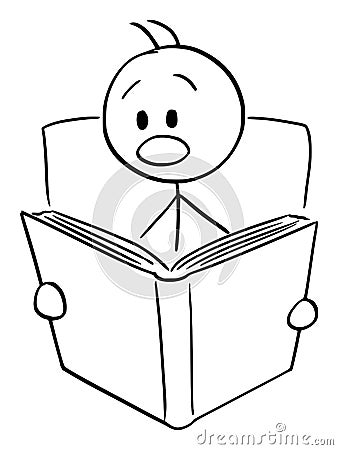 Vector Cartoon of Shocked or Frightened Man Reading Scary or Shocking Book Vector Illustration