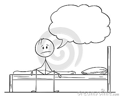 Vector Cartoon of Sad or Frustrated or Depressed Man Sitting in Bed and Saying Something Vector Illustration