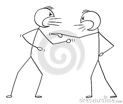 Vector Cartoon of Two Angry Men Arguing or Fighting Vector Illustration