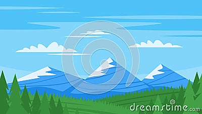 Vector cartoon style background with rocky mountains Vector Illustration