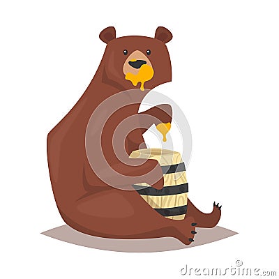 Bear eating sweet honey Vector Illustration