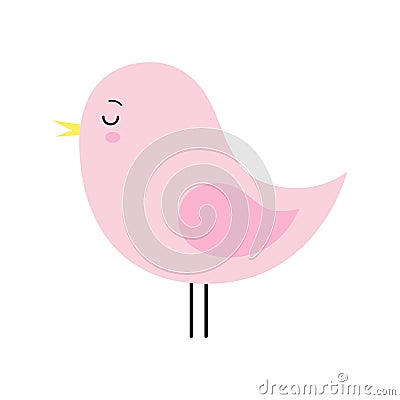 Vector Cartoon style Cute pink sleeping Bird Isolated kawaii Stock Photo