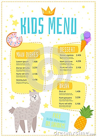 Children menu meal template. Vector Illustration
