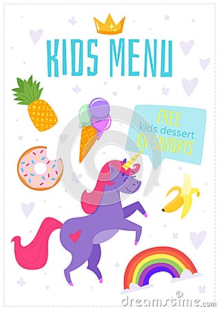 Children menu meal template. Vector Illustration