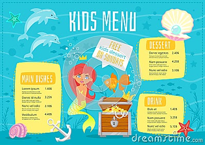 Children menu meal template. Vector Illustration