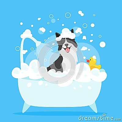 Dog taking a bath Vector Illustration