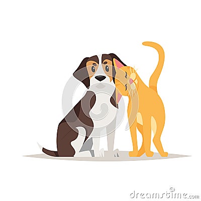 Cat and beagle dog friendship Vector Illustration