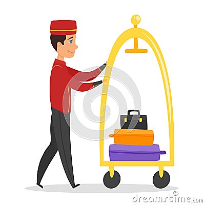 Vector cartoon style illustration of hotel bellboy Vector Illustration