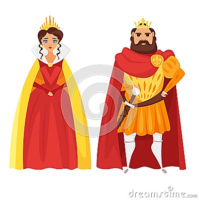 Vector cartoon style illustration of King and queen. Vector Illustration