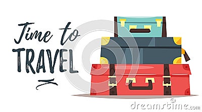 Pile of three vintage suitcases Vector Illustration