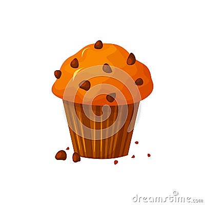 Vector cartoon style illustration of sweet cupcake. Delicious sweet dessert. Muffin isolated on white background. Vector Illustration