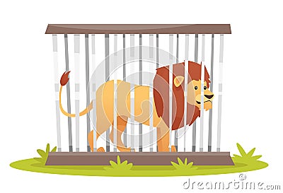 Lion in cage Vector Illustration