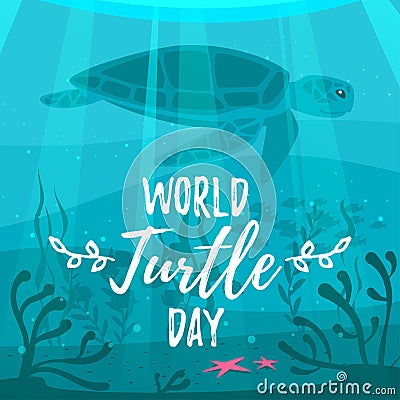 World turtle Day greeting card Vector Illustration