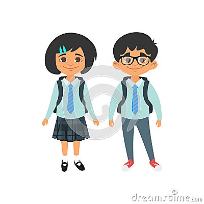 Boy and girl in school uniform Vector Illustration