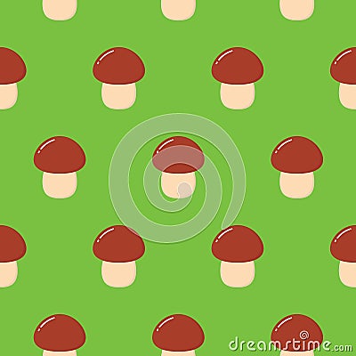 Vector cartoon style seamless pattern with forest mushrooms. Ornamental, traditional, seamless pattern with forest mushroom. Stock Photo