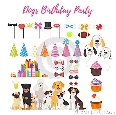 Dog party and Birthday elements Vector Illustration