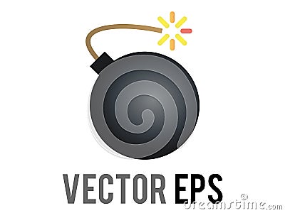 Vector cartoon styled black bomb icon, depicted as black ball with burning fuse Vector Illustration