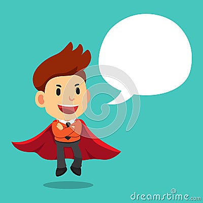 Vector cartoon super hero businessman with white speech bubble Vector Illustration