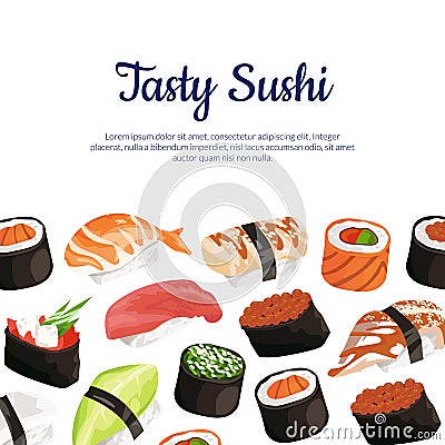 Vector cartoon sushi types background Vector Illustration