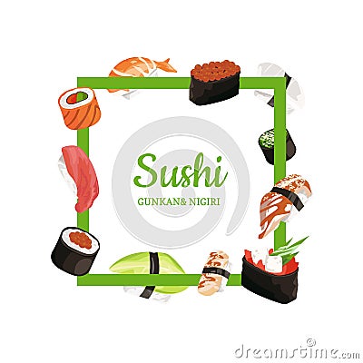 Vector cartoon sushi types Vector Illustration