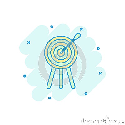 Vector cartoon target aim icon in comic style. Darts game illustration pictogram. Dartboard sport target business splash effect c Vector Illustration