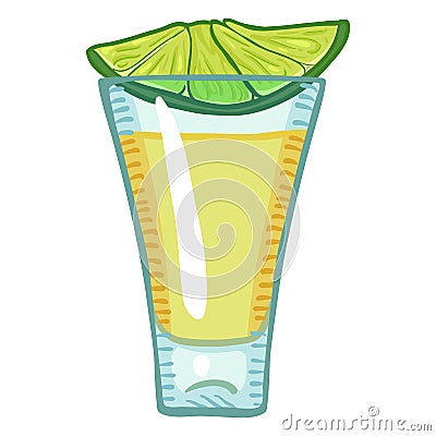 Vector Cartoon Tequila Shot with Lime Slice Vector Illustration