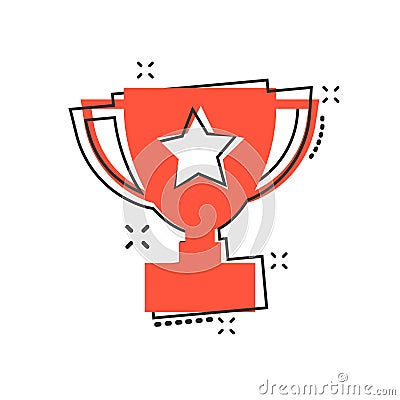 Vector cartoon trophy cup icon in comic style. Winner sign illus Vector Illustration