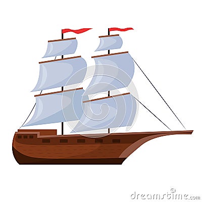 Vector cartoon vintage sailboat illustration isolated on white background. Vector Illustration